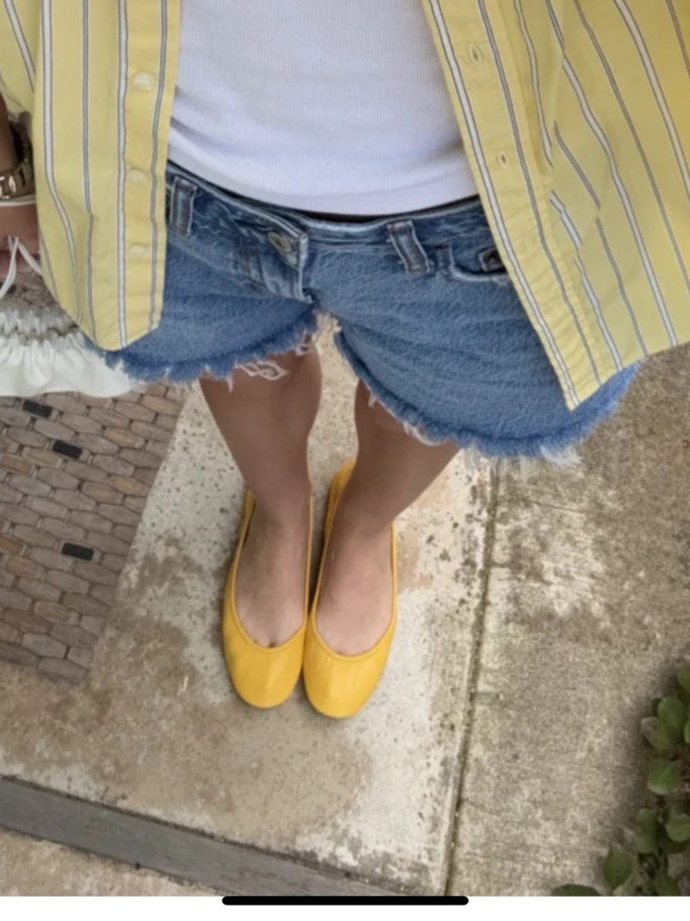 Tieks Mustard Yellow Leather Ballet Flats with Teal Heel Tab - Picture 2 of 8